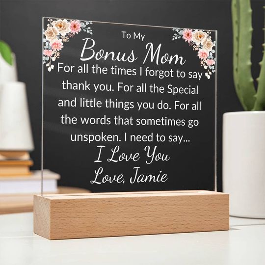 Personalized Bonus Mom Acrylic Plaque, Mother's Day Gift