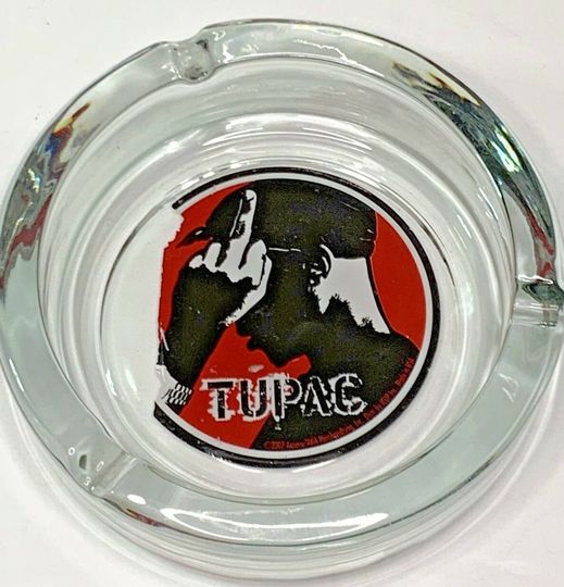 2007 Rapper TUPAC round clear glass Ashtray GOOD