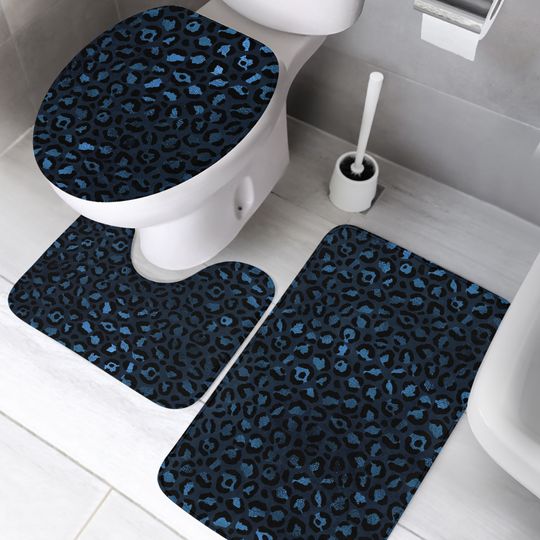 Leopard Print Bathroom Mat Set, Crystal Velvet Toilet Rug Set