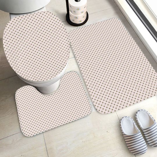 Polka Dot Print Bathroom Mat Set, Crystal Velvet Toilet Rug Set