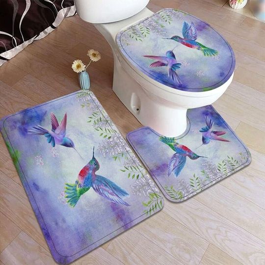 Hummingbird Bath Rug, Floral Flower Toilet Seat Cover