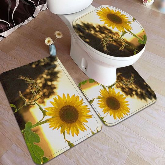Sunflower Bath Rug, Toilet Seat Cover