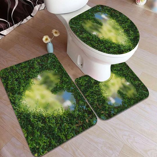 Plant Bath Rug, Toilet Seat Cover Green Leaves Vines Creative Heart
