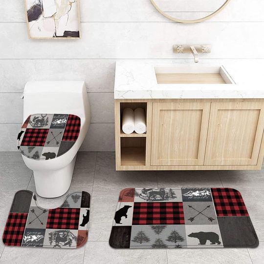 Bath Rug Set Toilet Seat Cover, Rustic Cabin Bathroom Mat