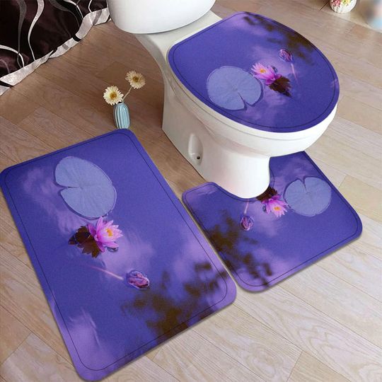 Lotus Bath Rug, Toilet Seat Cover Spa Water Reflection Pattern Toilet