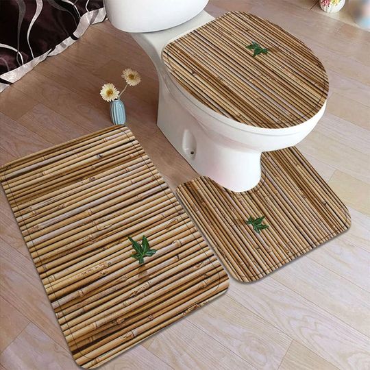 Bamboo Bath Rug Set Toilet Seat Cover