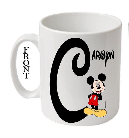 Personalised Initial With MICKEY MOUSE Character Printed White Mugs