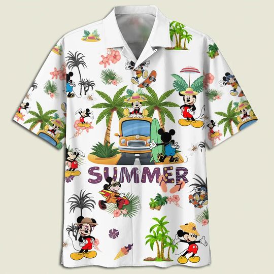 Tropical Floral Hawaiian Shirt, Disney Beach Hawaiian Shirt