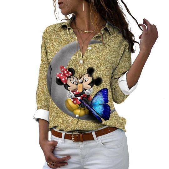 Spring Autumn Disney Mickey and Minnie Anime Casual Shirt