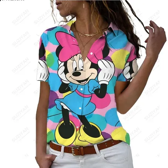 Spring Disney Minnie Women's Short Sleeve Shirt Button