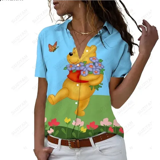 Spring Disney Women's Short Sleeve Shirt Winnie Bear Shirt