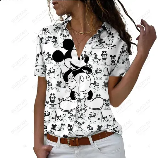 Disney Pattern Women's Short Sleeve Shirt Button
