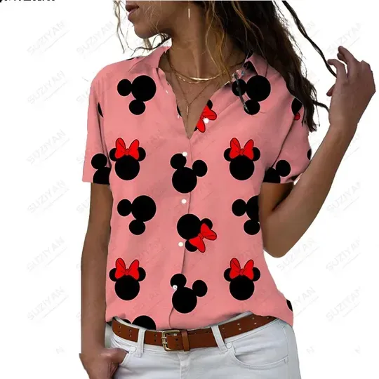 Spring Disney Minnie Fragmented Flower Women's Short Sleeve Shirt