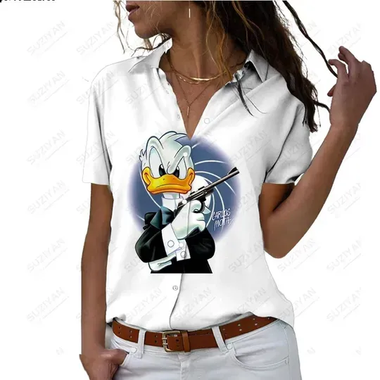 Women'S Fashion Disney Donald Duck Sleeve Casual Shirt Floral