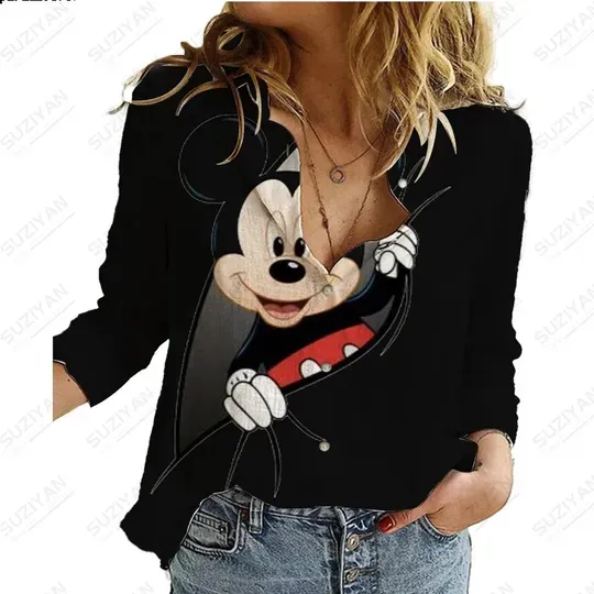 Summer Disney Mickey Mouse Minnie 3D Printed Women's Long Sleeve Shirt