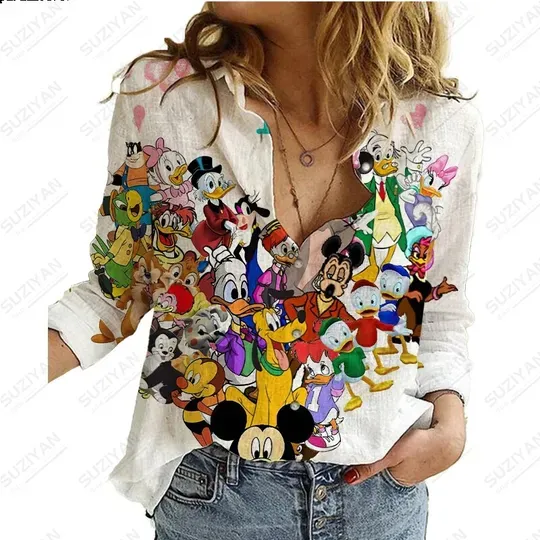 Spring and Autumn Disney Mickey Family Women's Long Sleeve Shirt Casual