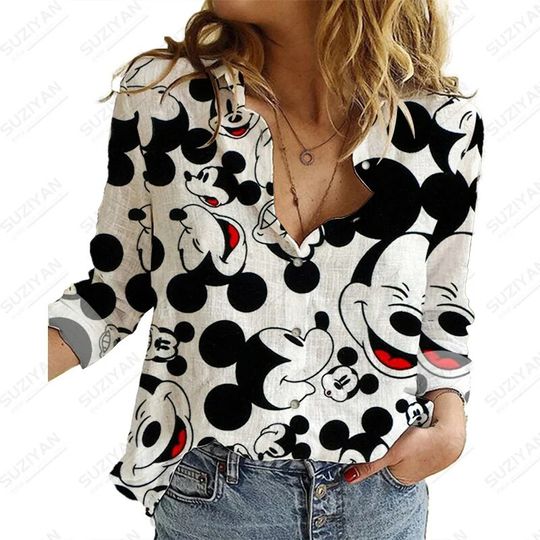 Disney Mickey Mouse Women's Long Sleeve Shirt Casual Elegant