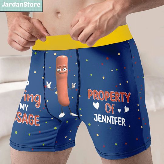 Funny Men Boxer Briefs, Stop Staring At My Sausage Property Of My Girlfriend Briefs