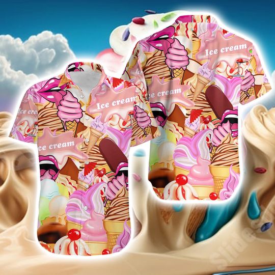 Ice Cream Color Pink Hawaiian Shirt, Ice Cream Shirt, Ice Cream Beach Shirt