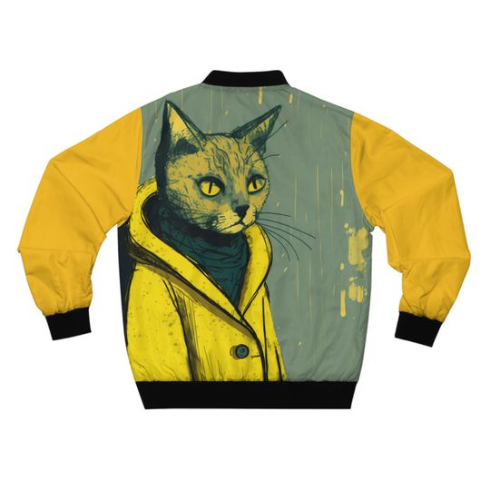 Feline Artistry: The Expressive Yellow Jacket, Cat Men's Bomber Jacket