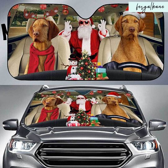 Christmas Dog Family Driving To X’mas Party Sun Shade Car
