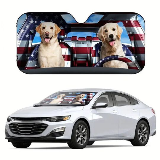 Universal American Flag Car Sun Shade, Funny Dog Driving Sun Shade Decoration
