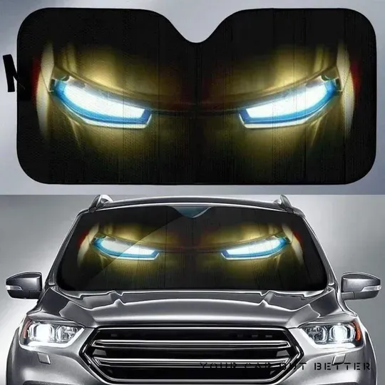 Front Windshieled Sunshade for Car Cool Iron Eyes Print Auto Visor Shield