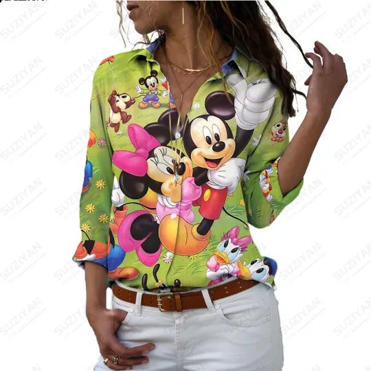 Disney Mickey Women's Long Sleeve Shirt Casual Elegant