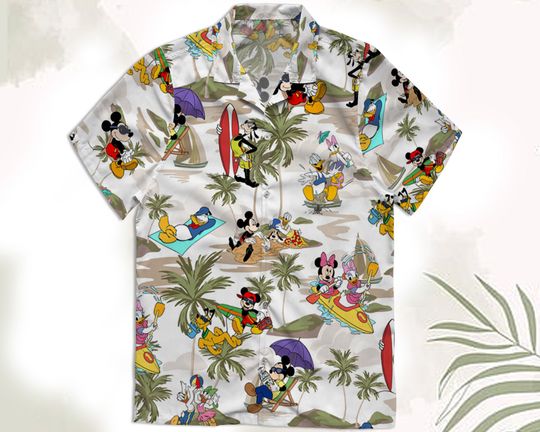 Retro Mickey Friends Summer Beach Palm Tree Hawaiian Shirt, Mickey Minnie Donald Minnie Disney Hawaii Shirts