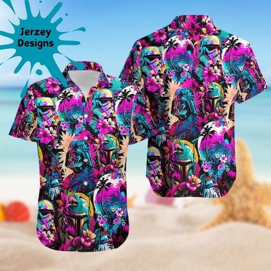 Star Wars Synthwave 3D Hawaiian Shirt Print Tropical Summer Beach