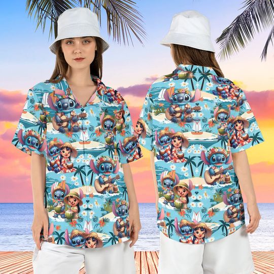 Lilo & Stitch Beach Hawaiian Shirt, Stitch Summer Hawaiian Shirt