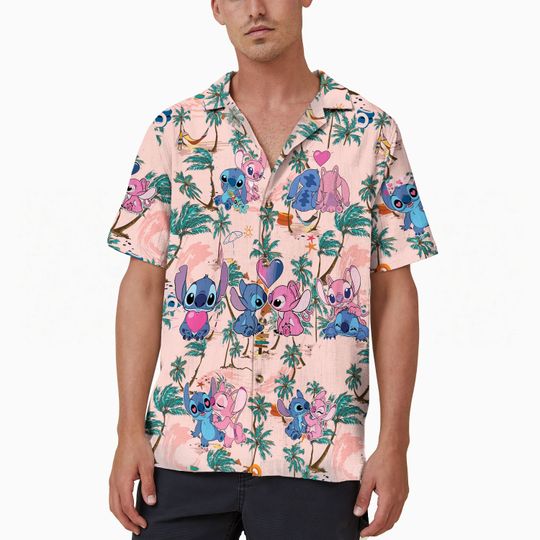 Stitch and Angel Hawaiian Shirt, Disney Couple Hawaiian Shirt