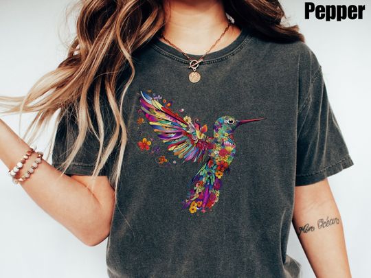 Floral Hummingbird Shirt, Animal Lover T-Shirts