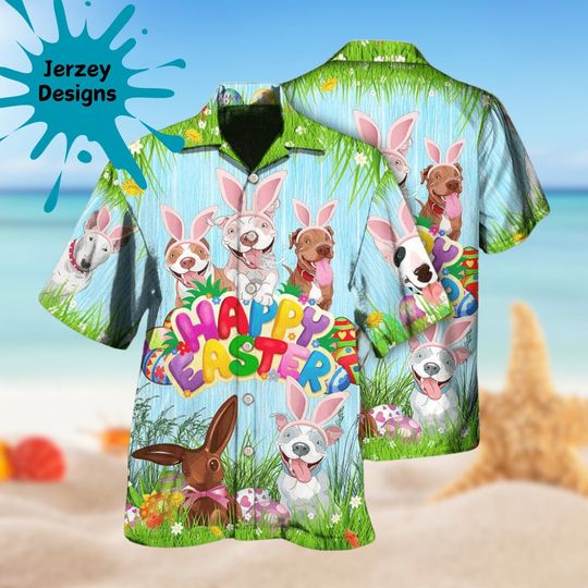 Funny Happy Easter Pitbulls Hawaiian Shirt