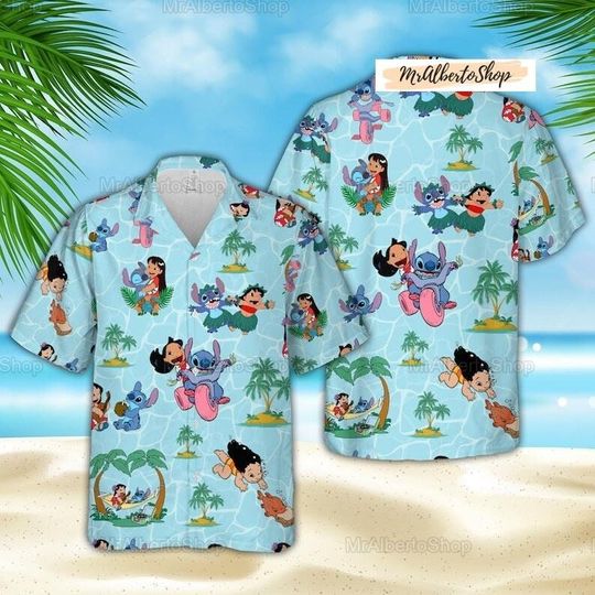Retro Stitch And Lio Summer Beach Hawaiian Shirt