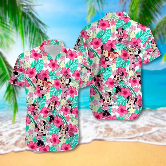 Floral Pink Girl Mouse Character 3D All Over Printed Hawaiian Shirt
