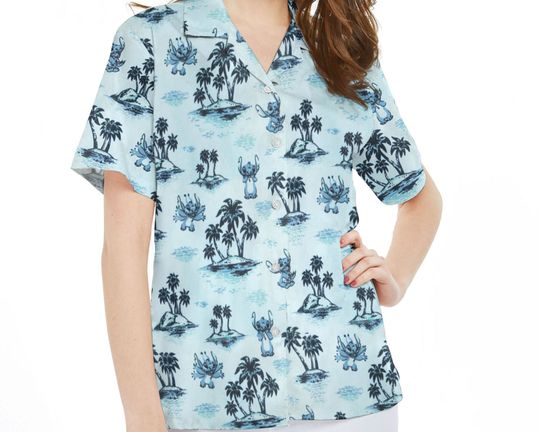 Retro Stitch Summer Beach Palm Tree Hawaiian Shirt, Lilo And Stitch Disney