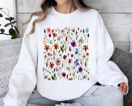 Vintage Pressed Flowers Sweatshirt, Boho Cottagecore Sweatshirt