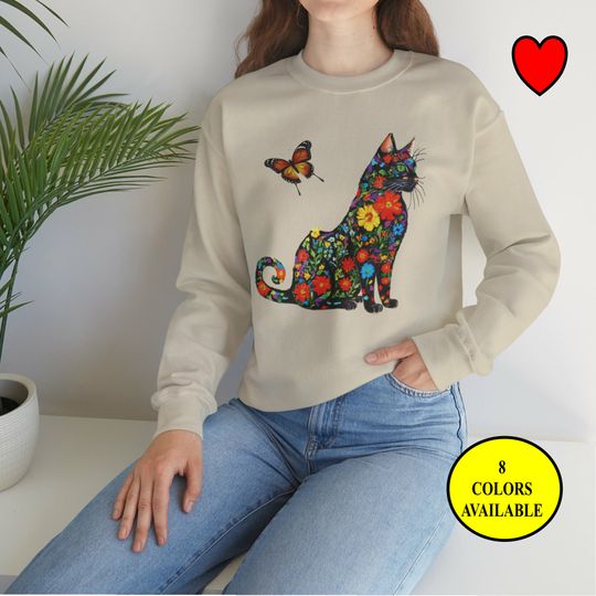 Cat Sweatshirt, Wildflower Sweatshirt, Cat Mom Sweatshirt, Cat Mom Gift
