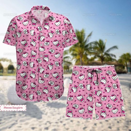 Hello Kitty Shirt, Hello Kitty Shorts, Hello Kitty Hawaii Shirt, Cute Cat Shorts