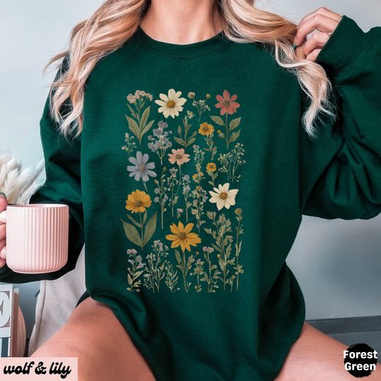 Vintage Pressed Flowers Sweatshirt, Boho Cottagecore Sweatshirt