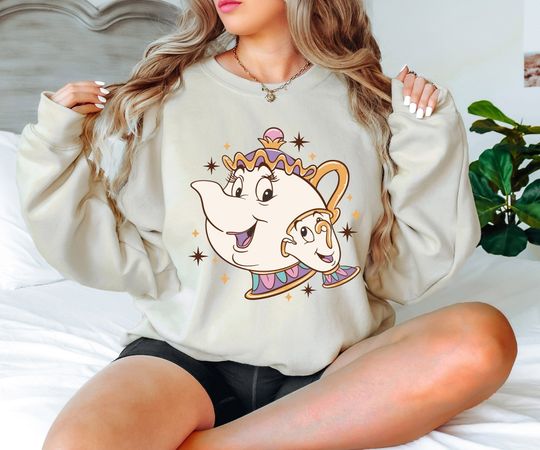 Disney Beauty and the Beast Chip And Mrs.Potts Sweatshirt, Disney Tea Pot and Cup Sweater