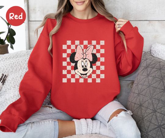 Retro Minnie Sweatshirt, Minnie Mouse Sweatshirt, Checkered Disney Sweatshirtrt Gift