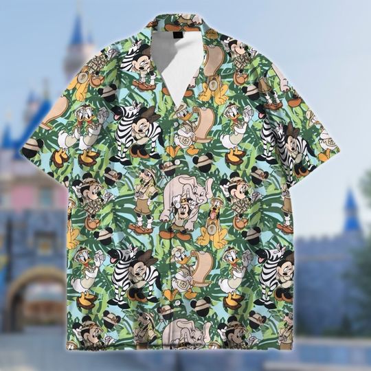 Mouse And Zebra Safari Aloha Shirt, Tropical Palm Safari Hawaiian Shirt