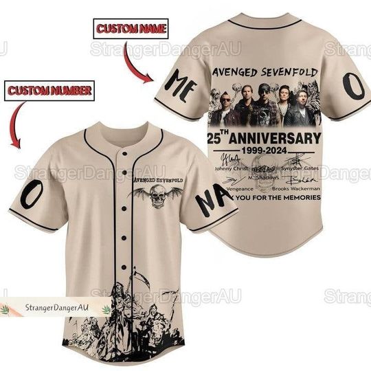 Avenged Sevenfold Jersey, Avenged Sevenfold 25th 1999 2024 Anniversary Shirt