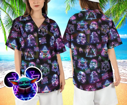 Neon Star Wars Hawaiian Shirt, Mandalorian Hawaiian Shirt
