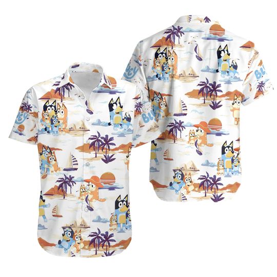 BlueyDad Summer Family Hawaiian Shirt | BlueyDad and Bingo Beach Hawaiian Shirt