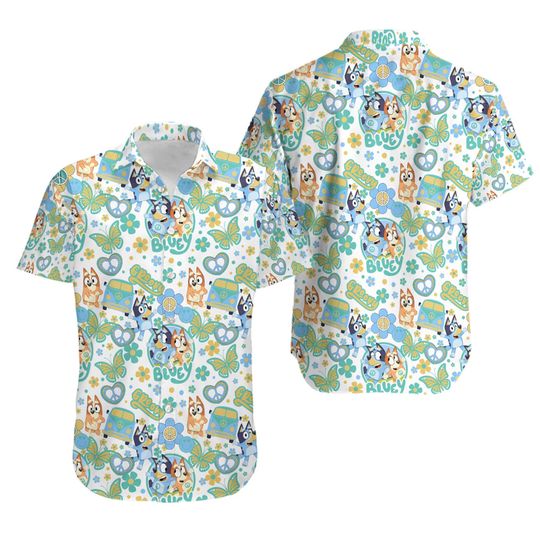 BlueyDad Summer Family Hawaiian Shirt | BlueyDad and Bingo Beach Hawaiian Shirt