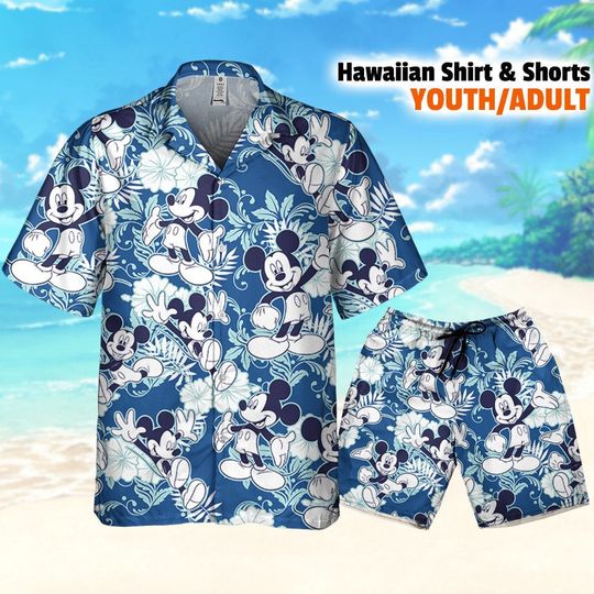 Disney Mickey Mouse Tropical Summer Beach Blue Hawaii Shirt