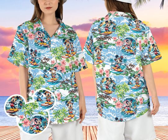Mickey Mouse Surfing Beach Hawaiian Shirt